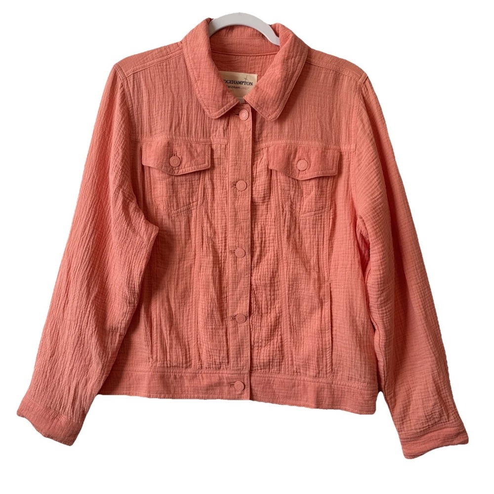 Bridge Hampton Isaac Mizrahi Live Button Up Cotton Gauze Jacket Women's M Chic